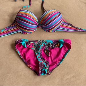 Xhilaration Bikini - Pink/Purple/Aqua Paisley and Stripes